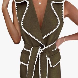 Pretty Garden Women’s Tweed Vest Jacket Army Green Sleeveless Large NWT